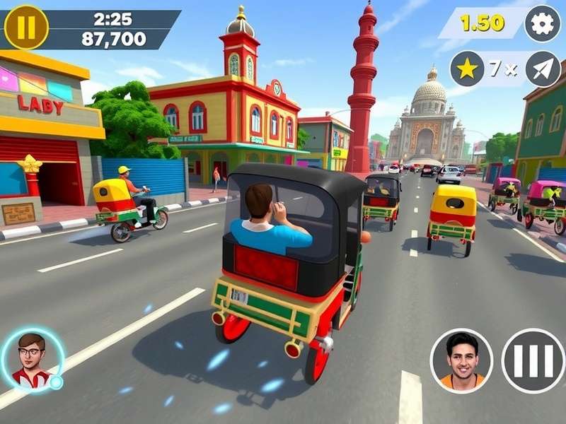 Rickshaw Speed Kings gameplay screenshot showing colorful Indian streets